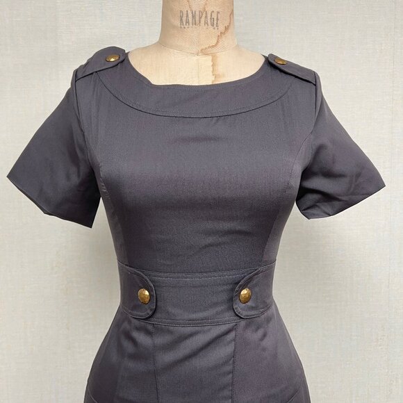 NWT Deadstock 2000s Designer Suzabelle Retro Gray Pencil Dress - Picture 2 of 6